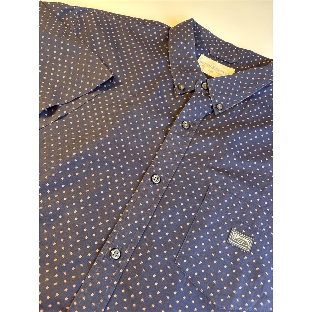 DENIM  & SUPPLY Ralph Lauren Stars ⭐️⭐️ Shirt Men's 2XL‎ Navy Short Sleeved